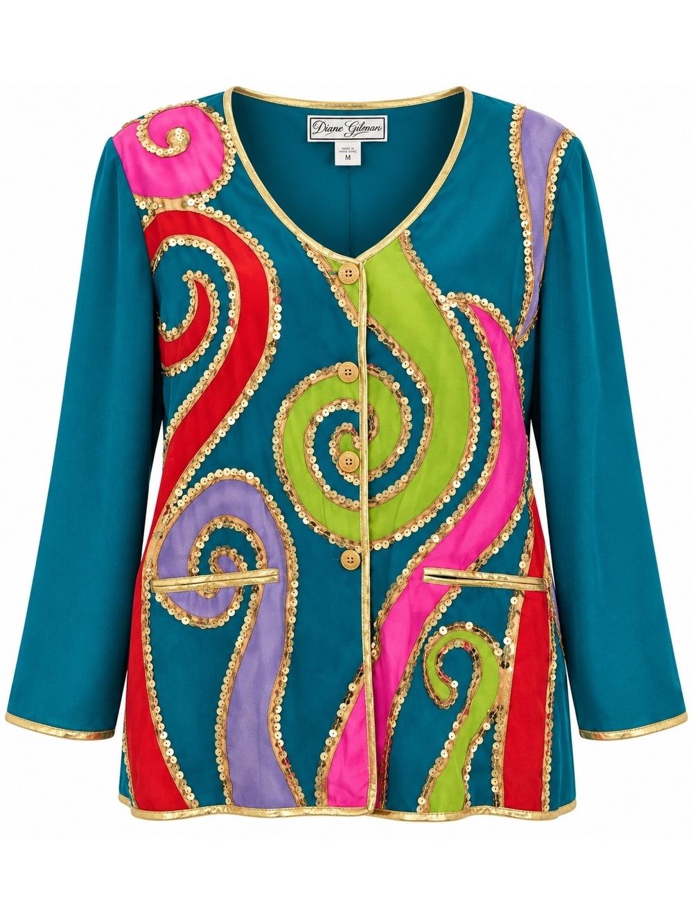 Vintage Diane Gilman Silk Colorful Sequin Embellished Jacket